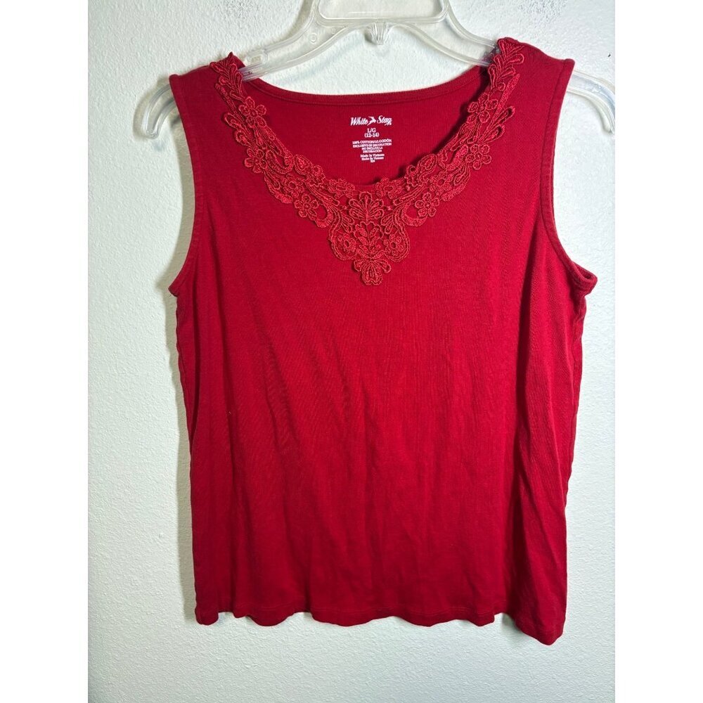 White Stag Tank Top Boho Lace Lined Granny Business Casual Red Sz Large (12/14)